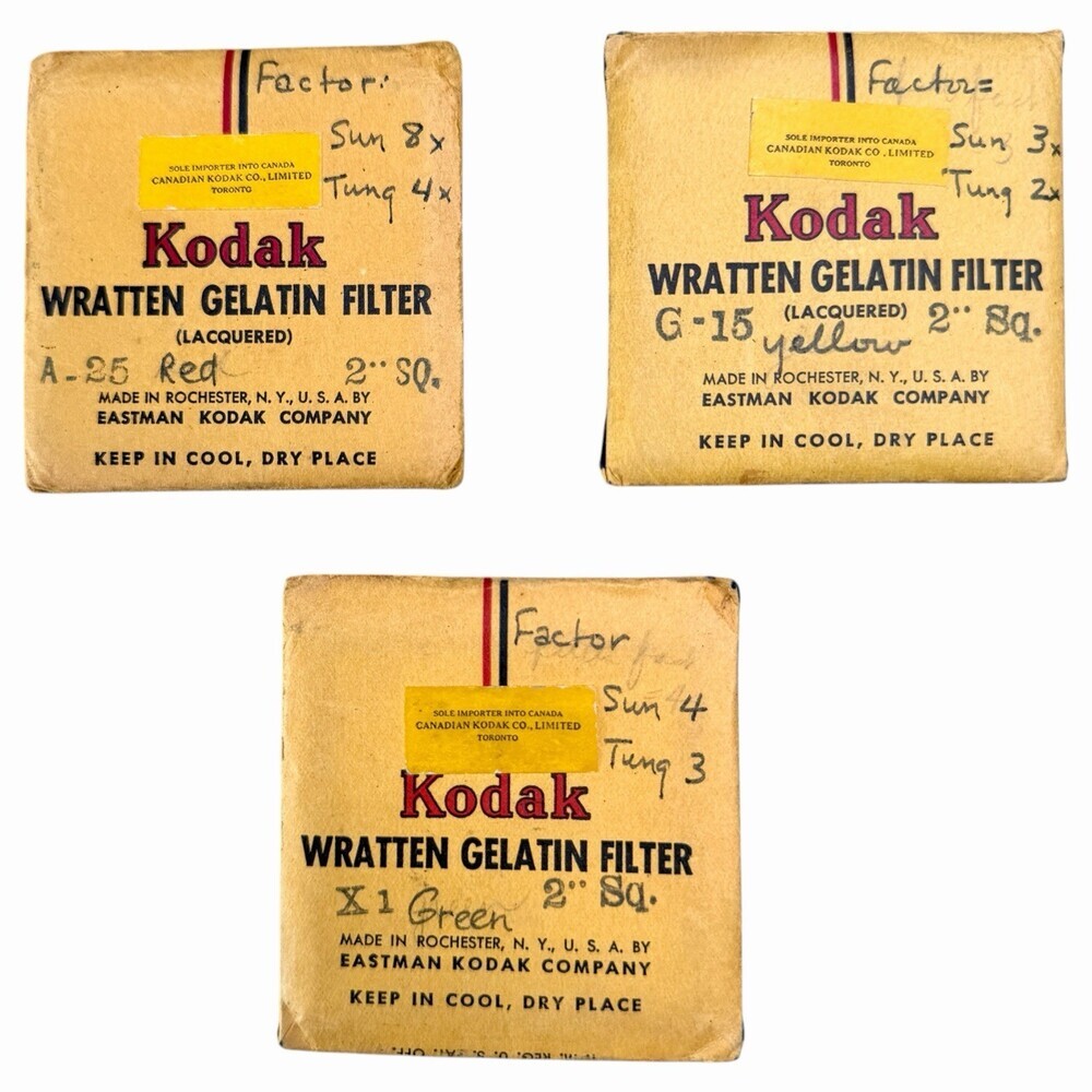 Kodak Wratten Gelatin Filter 51 mm / 2” Set of 3: #25 Red #1 Green #15 Yellow